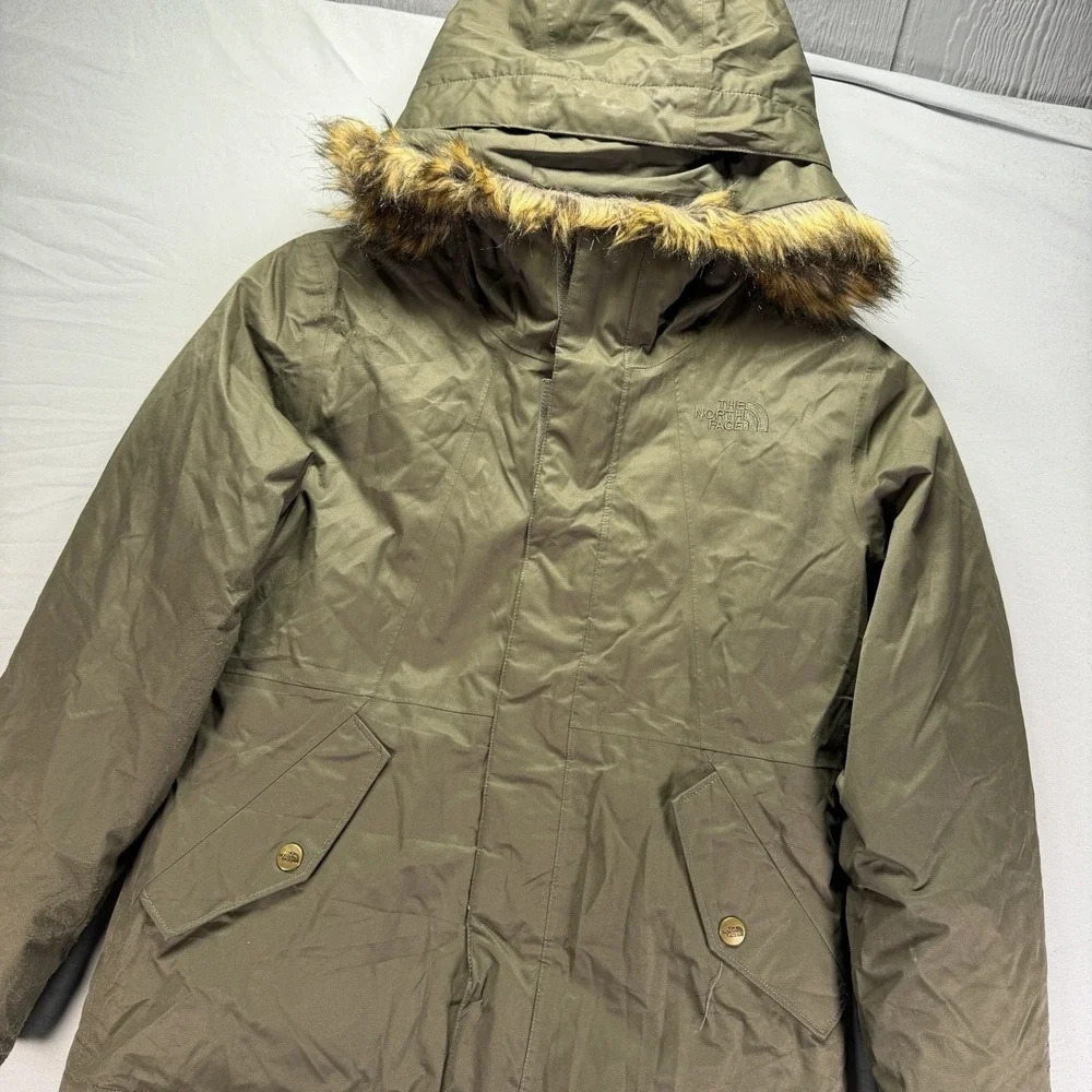 The North Face Parka Jacket Youth Girls Medium Hooded Fur Trim Goose Down Zip